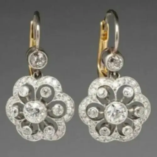 Vintage Floral Dangle Earrings with Clear Stones 2 Vintage Floral Dangle Earrings with Clear Stones - Image 2