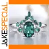 Green Zircon Geometric Fashion Ring in Silver