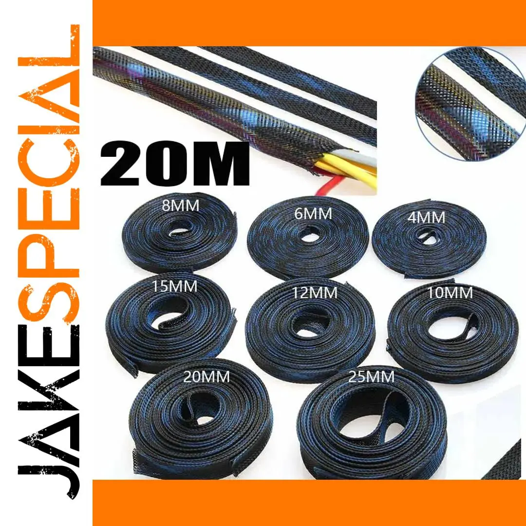 Braided PET Nylon Cable Sleeve 20m, Expandable 1 Braided PET Nylon Cable Sleeve 20m, Expandable