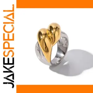 Two-Tone Stainless Steel Heart Ring for Women