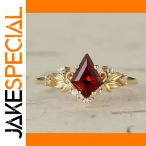 Gold and Red Geometric Cocktail Ring for Women