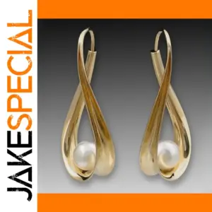 Vintage Geometric Pearl Drop Earrings Silver or Gold