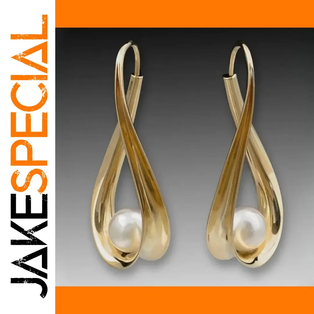 Vintage Geometric Pearl Drop Earrings Silver or Gold 1 Vintage Geometric Pearl Drop Earrings Silver or Gold