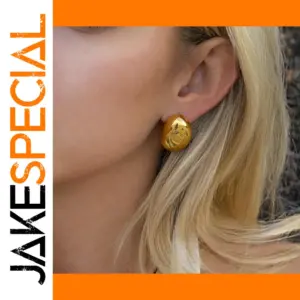 Stainless Steel Gold Oval Earrings JDE2403004