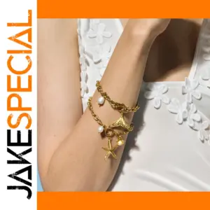 Nautical Gold Star Drop Chain Bracelet for Women