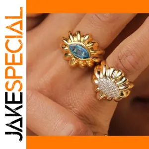 Elegant Stainless Steel Blue Zircon Water Drop Ring