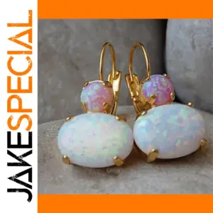 Gold and White Red Stone Hoop Earrings