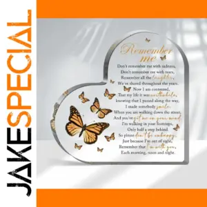 Heart-Shaped Memorial Paperweight with Butterfly Scene