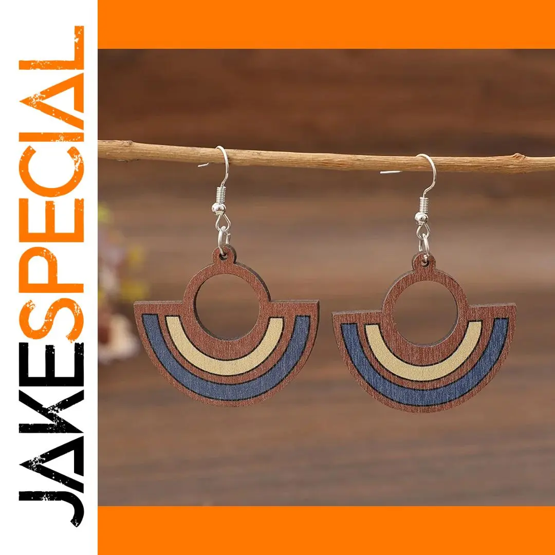 Vintage Blue Inlaid Wooden Earrings 1 Vintage Blue Inlaid Wooden Earrings