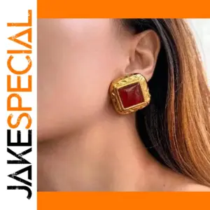 Stainless Steel Square Stud Earrings Red