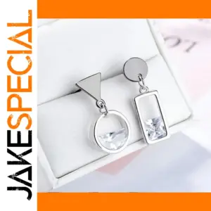 Black Silver Geometric Earrings with Zircon for Women