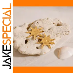 Gold Stainless Steel Sun Face Earrings for Women