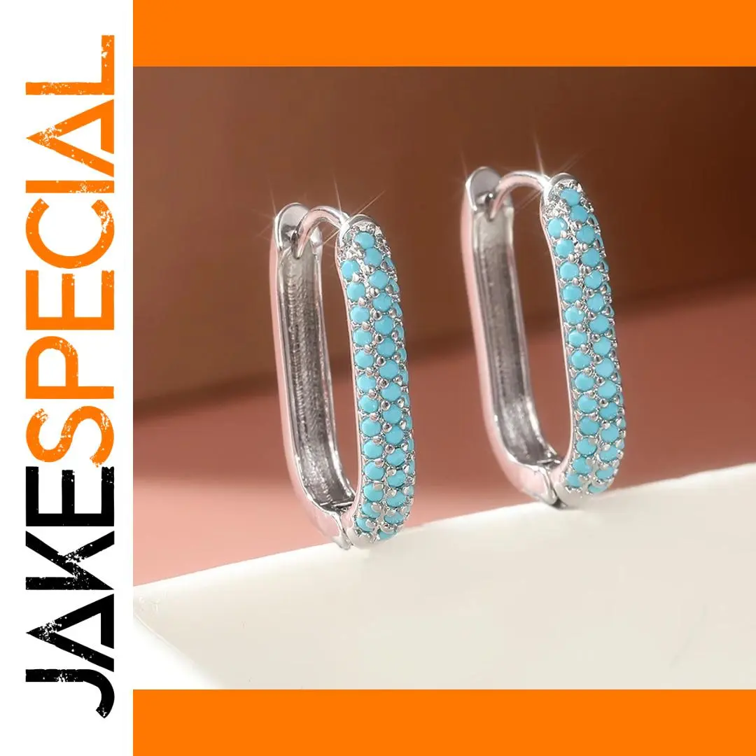 Silver Tone Imitation Turquoise Hoop Earrings 1 Silver Tone Imitation Turquoise Hoop Earrings