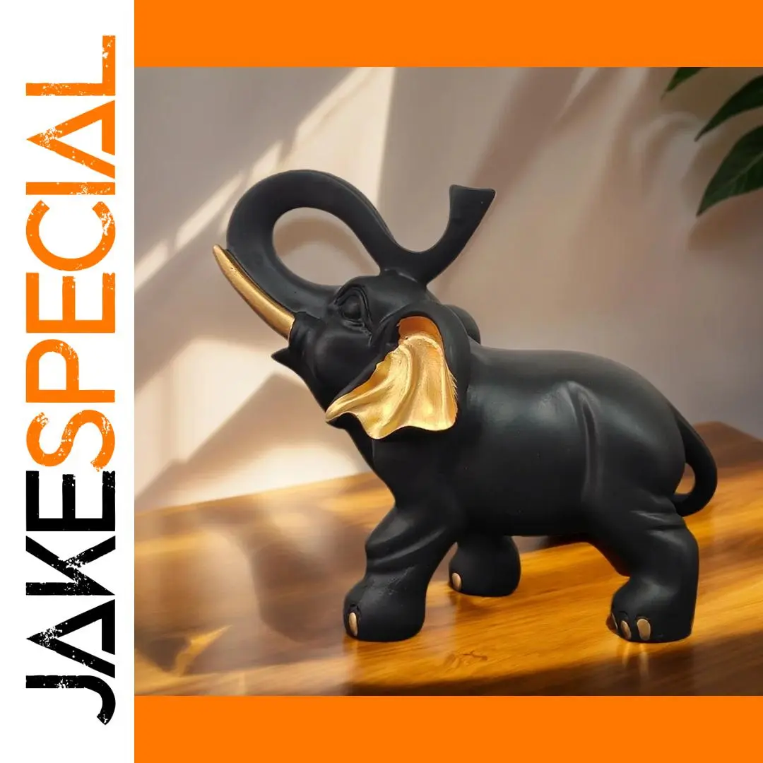 Elegant Black and Gold Lucky Elephant Figurine 1 Elegant Black and Gold Lucky Elephant Figurine