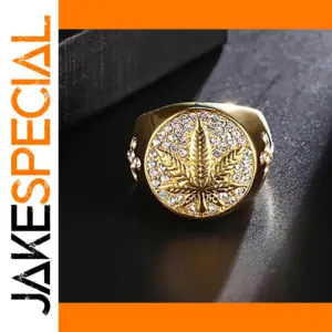 Gold-Tone Maple Leaf Cocktail Ring for Men