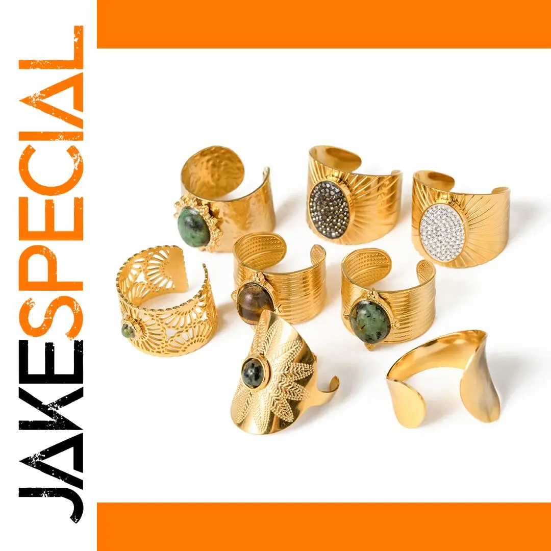 Elegant Stainless Steel Gold-Finish Fashion Ring Collection 1 Elegant Stainless Steel Gold-Finish Fashion Ring Collection