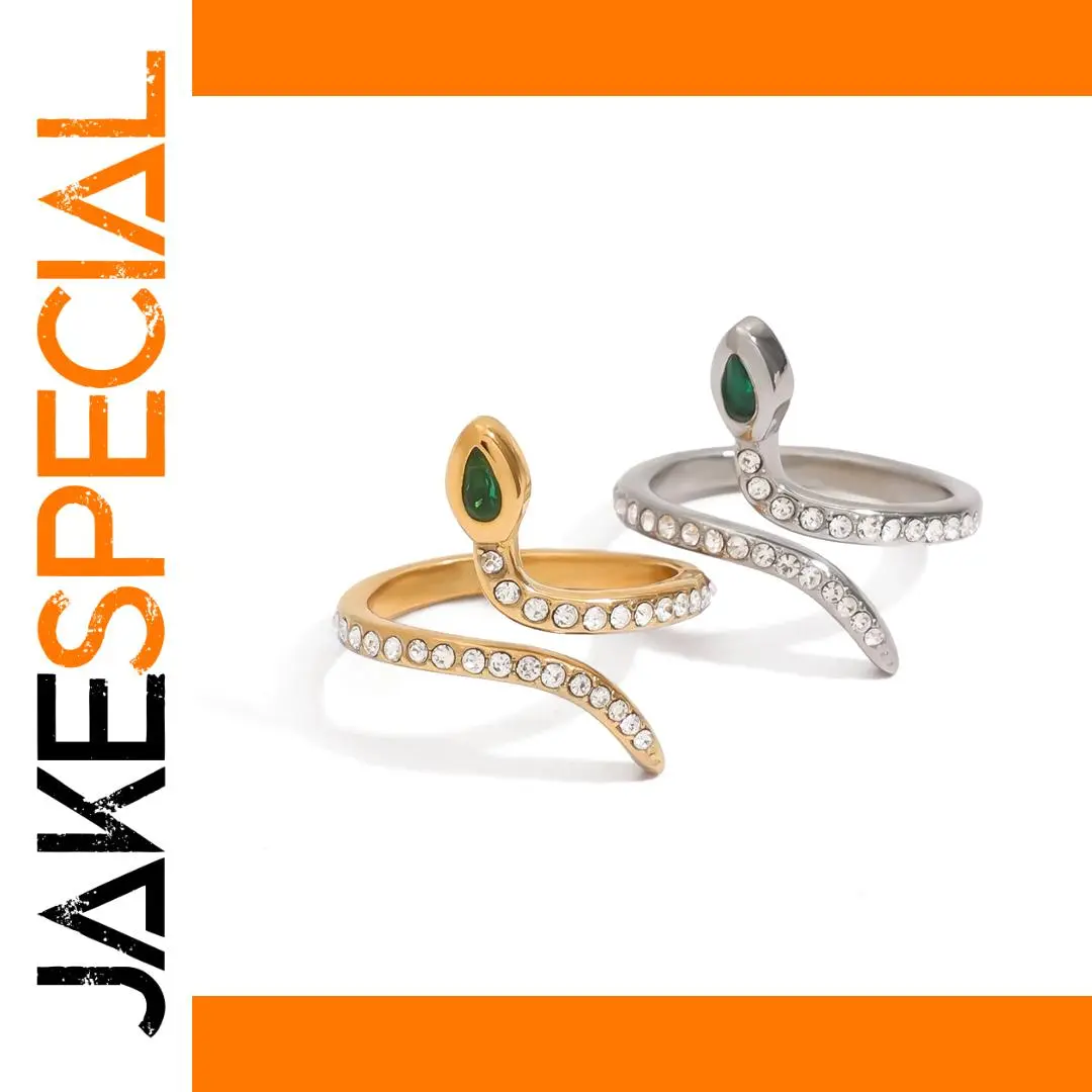 Stainless Steel Snake Ring with Green Eye 1 Stainless Steel Snake Ring with Green Eye