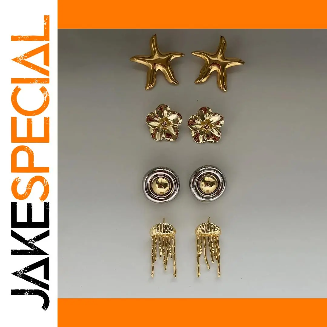 Gold Stainless Steel Earrings Set for Women 1 Gold Stainless Steel Earrings Set for Women