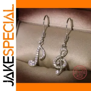Musical Note Earrings Sterling Silver Cubic Zirconia