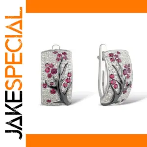 Sterling Silver Zircon Earrings with Botanical Motif