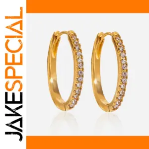 Gold Stainless Steel Hoop Earrings with Zirconia