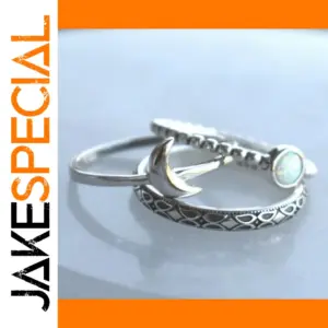 Silver Moon Ring with White Zircons