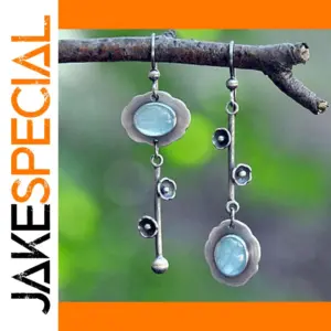 Vintage Blue Stone Flower Drop Earrings