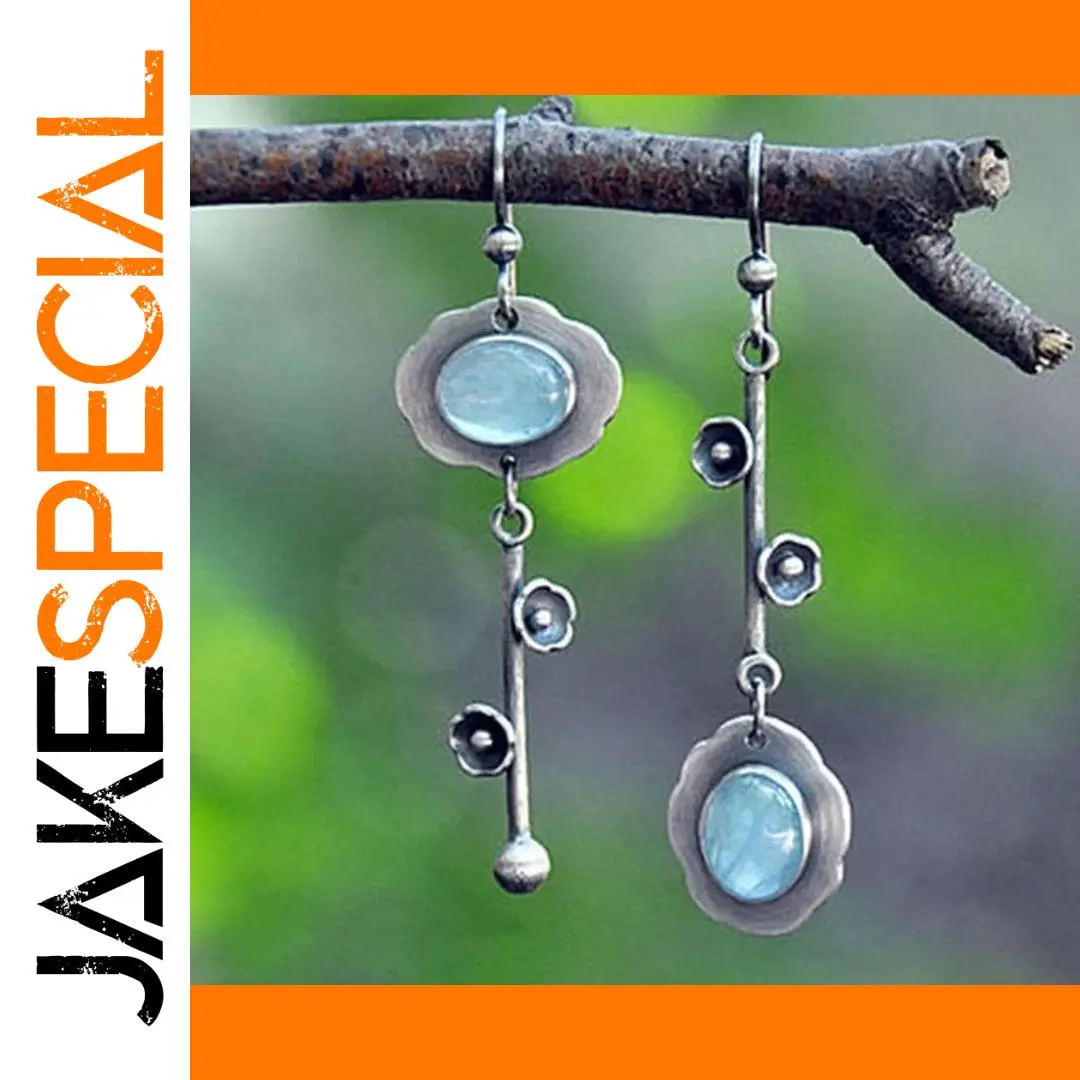 Vintage Blue Stone Flower Drop Earrings 1 Vintage Blue Stone Flower Drop Earrings