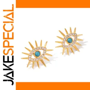 Eye-Shaped Stainless Steel Earrings with Rhinestones