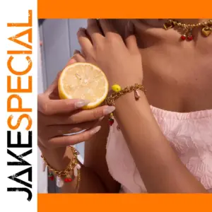 Gold Stainless Steel Cherry Bracelet