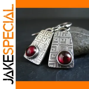 Vintage Zinc Alloy Drop Earrings with Red Gem