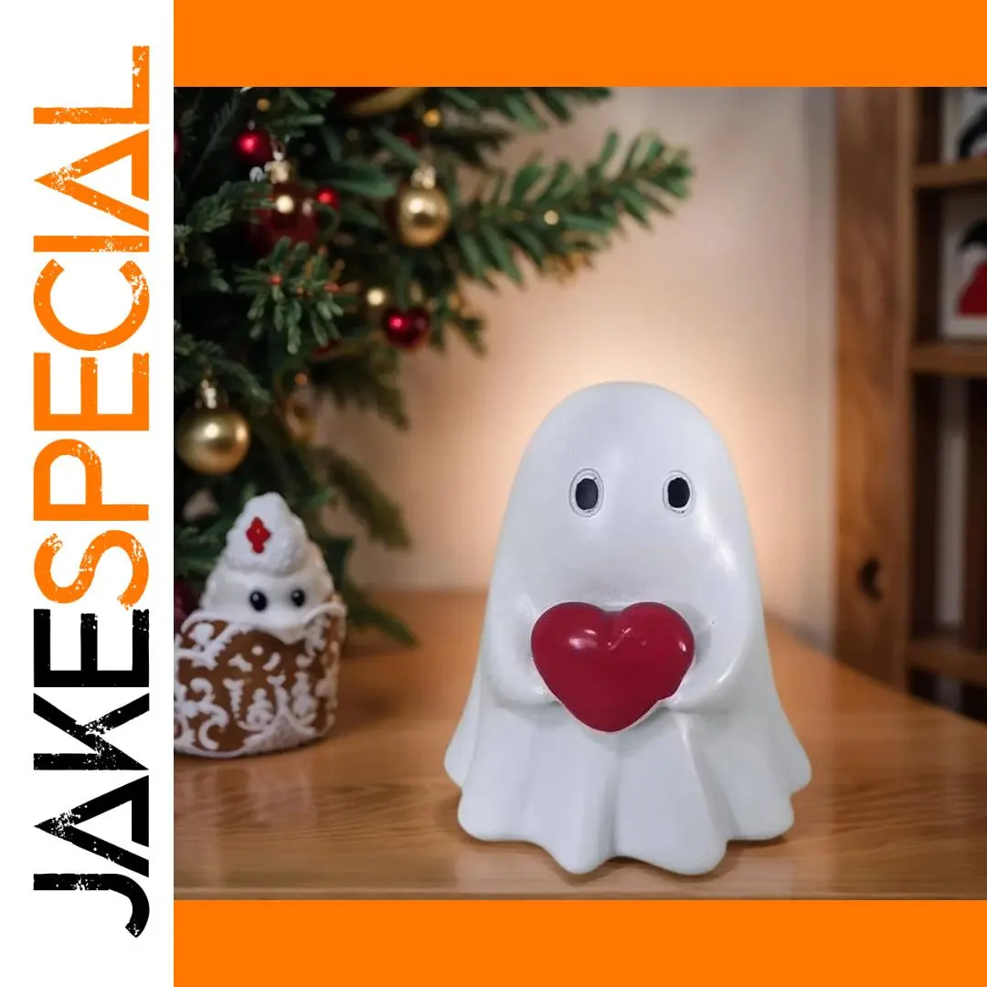 Resin Ghost Figurine with Heart Accent 1 Resin Ghost Figurine with Heart Accent
