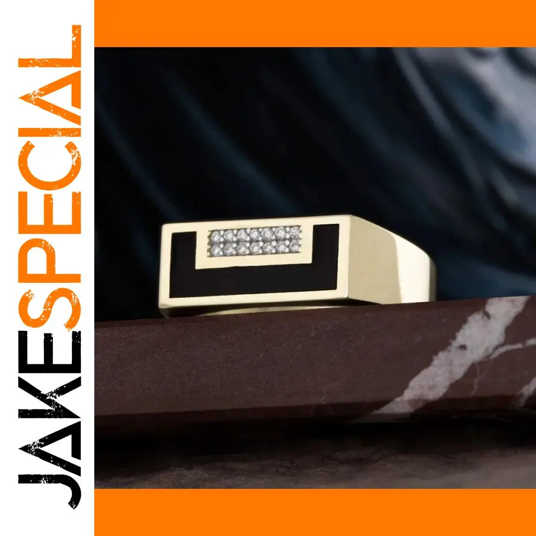 Gold Men's Ring with Zircon and Black Enamel 1 Gold Men's Ring with Zircon and Black Enamel