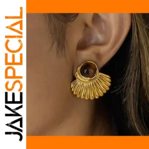 Vintage Gold Stainless Steel Tiger Eye Earrings