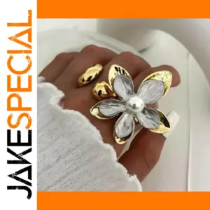 Stainless Steel Flower Pearl Ring