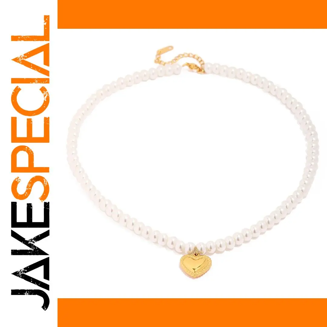 Stainless Steel Pearl Necklace with Gold Pendent 1 Stainless Steel Pearl Necklace with Gold Pendent