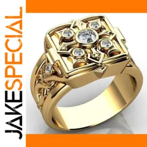 Vintage Gold Men's Square Flower Ring