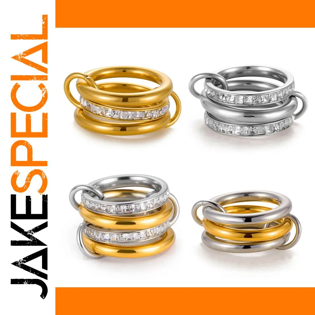 Multi-Layer Stainless Steel Women's Ring with Zircon Accents 1 Multi-Layer Stainless Steel Women's Ring with Zircon Accents