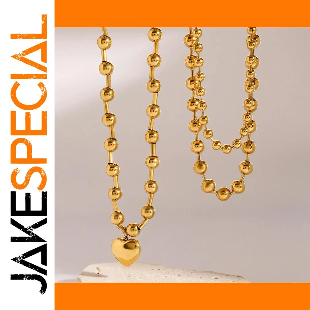 Gold Stainless Steel Necklace with Heart Pendant 1 Gold Stainless Steel Necklace with Heart Pendant