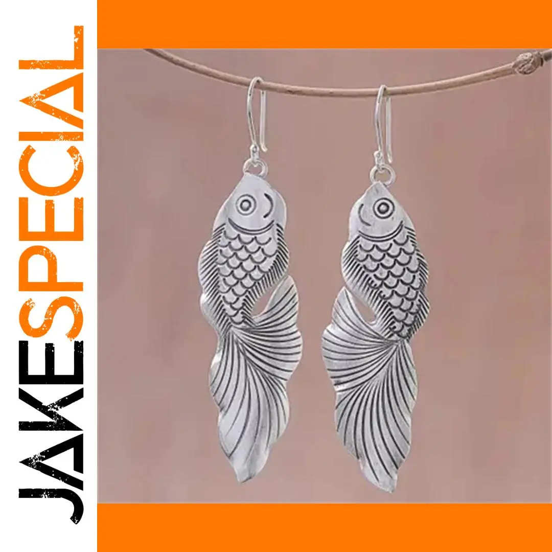 Vintage Goldfish Drop Earrings in Silver and Gold 1 Vintage Goldfish Drop Earrings in Silver and Gold