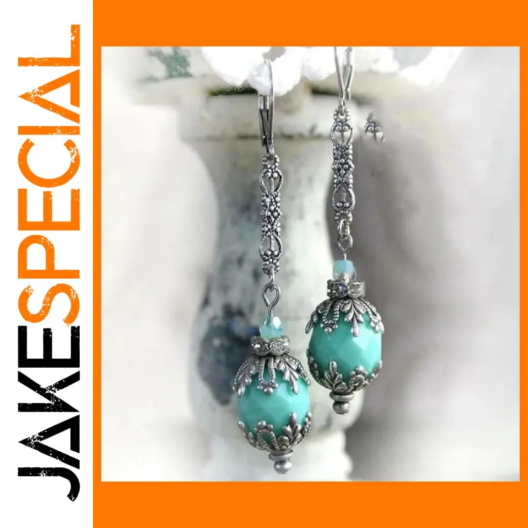 Vintage Ethnic Drop Earrings with Green Stones 1 Vintage Ethnic Drop Earrings with Green Stones