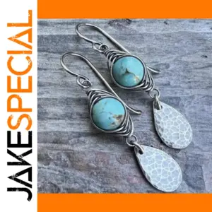 Vintage-Style Silver Drop Earrings with Turquoise