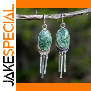 Vintage Silver Green Stone Dangle Earrings