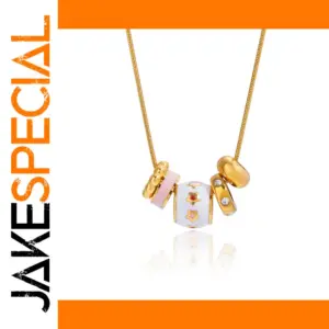 Gold Bead Necklace with Colorful Pendant