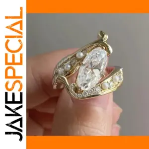 Gold Women's Cocktail Ring with Zircon & Pearls