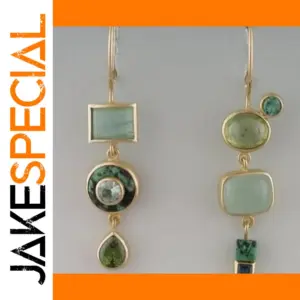 Vintage Drop Earrings Set with Green Stones