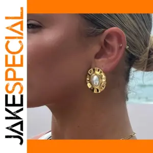 Stainless Steel Gold Pearl Earrings for Women