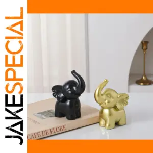 Black and Gold Elephant Figurine for Home