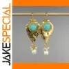 Vintage Gold Drop Earrings with Green Stones