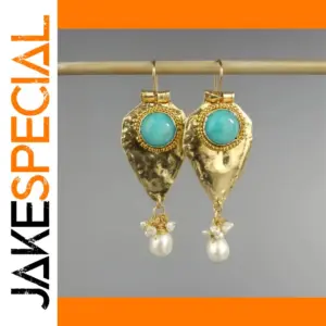 Vintage Gold Drop Earrings with Green Stones